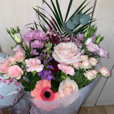 Pinks and purple bouquet - A £35 bouquet with a hint of purple, picture is £35 for reference 