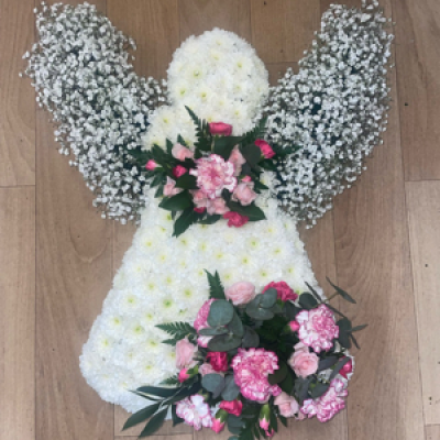 Angel tribute  - A lovely angel in whites pinks and purples . And gypsophillia as the wings 