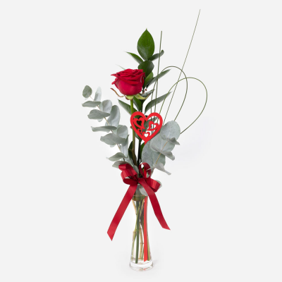 A Little Treasure - Leave a lasting impression with this single red rose, presented in a glass vase. Handmade & hand-delivered to the one you treasure.
